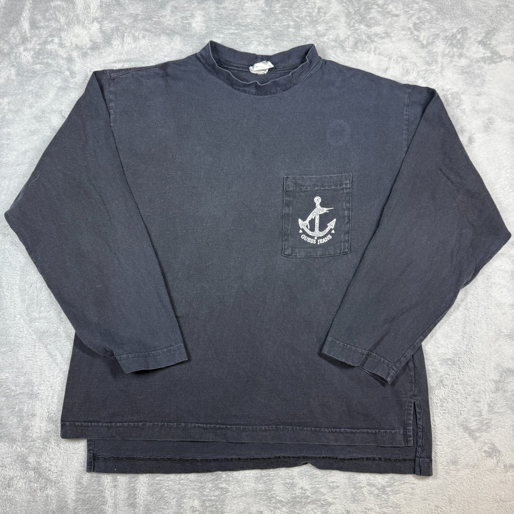 Guess by George Marciano Anchor Shirt Women XL Black USA Mock 80s 90s Faded Worn